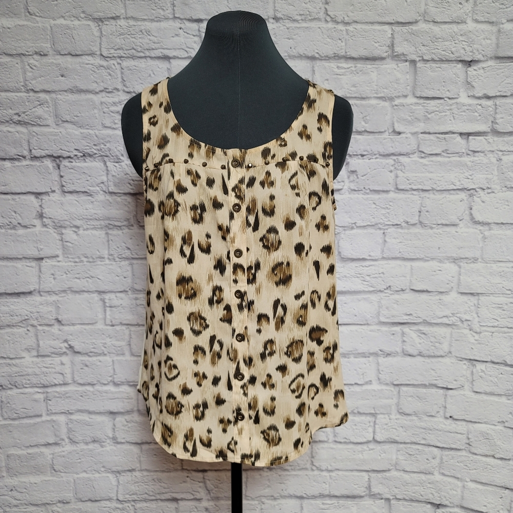Leopard Print Studded & Sheer Tank Top - Size Small